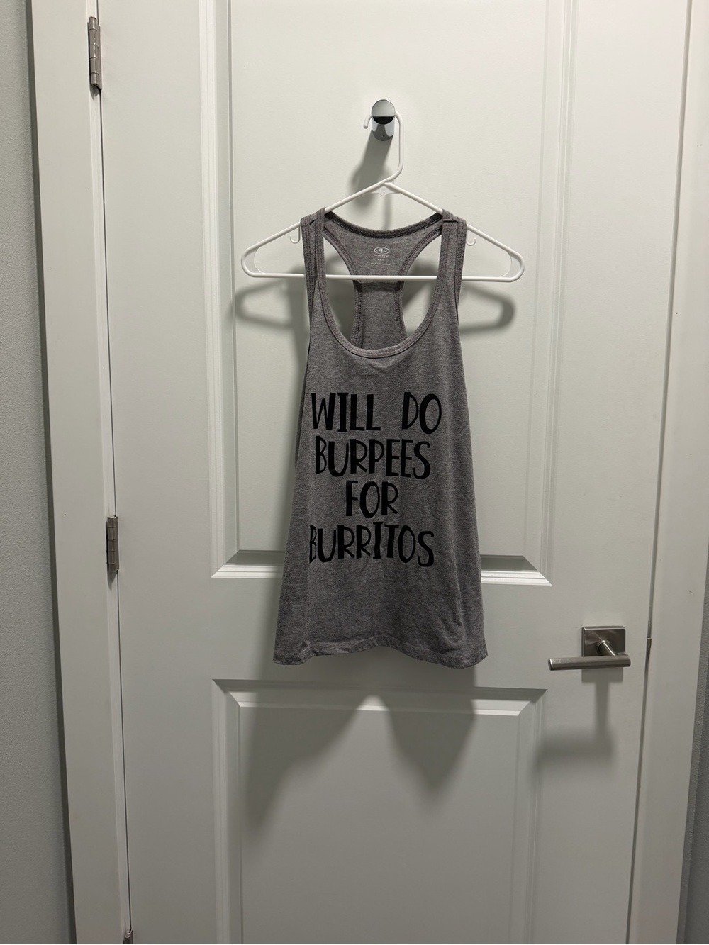 Athletic Works Gray Racerback Tank with 'Will Do Burpees For Burritos' Print